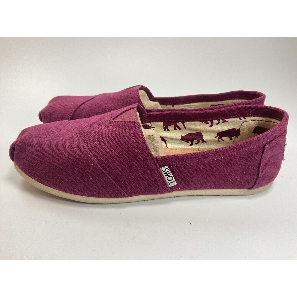 Toms Classic Burgundy Red Canvas Size Women's Slip On Flats Shoes